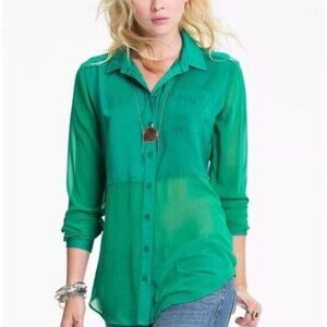 Free People Emerald Green Best of Both Worlds Button Down Tunic Shirt Size Large